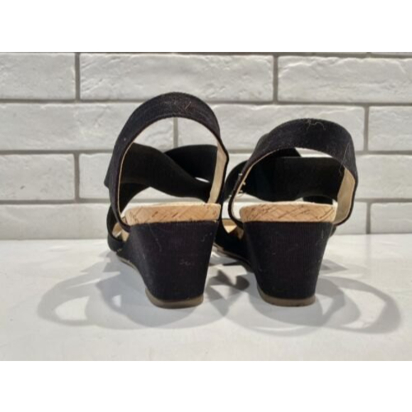 Bandolino Size 7 Open Cork Toe Elastic Strap Wedge Sandal Black - Picture 4 of 11